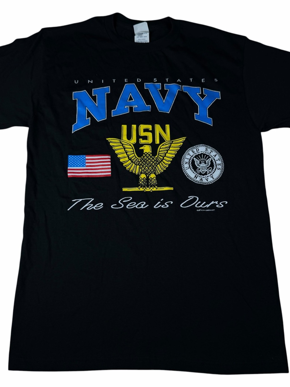 Y2K United States Navy USN Sea Is Ours Eagle Graphic T-Shirt Black Size Medium M